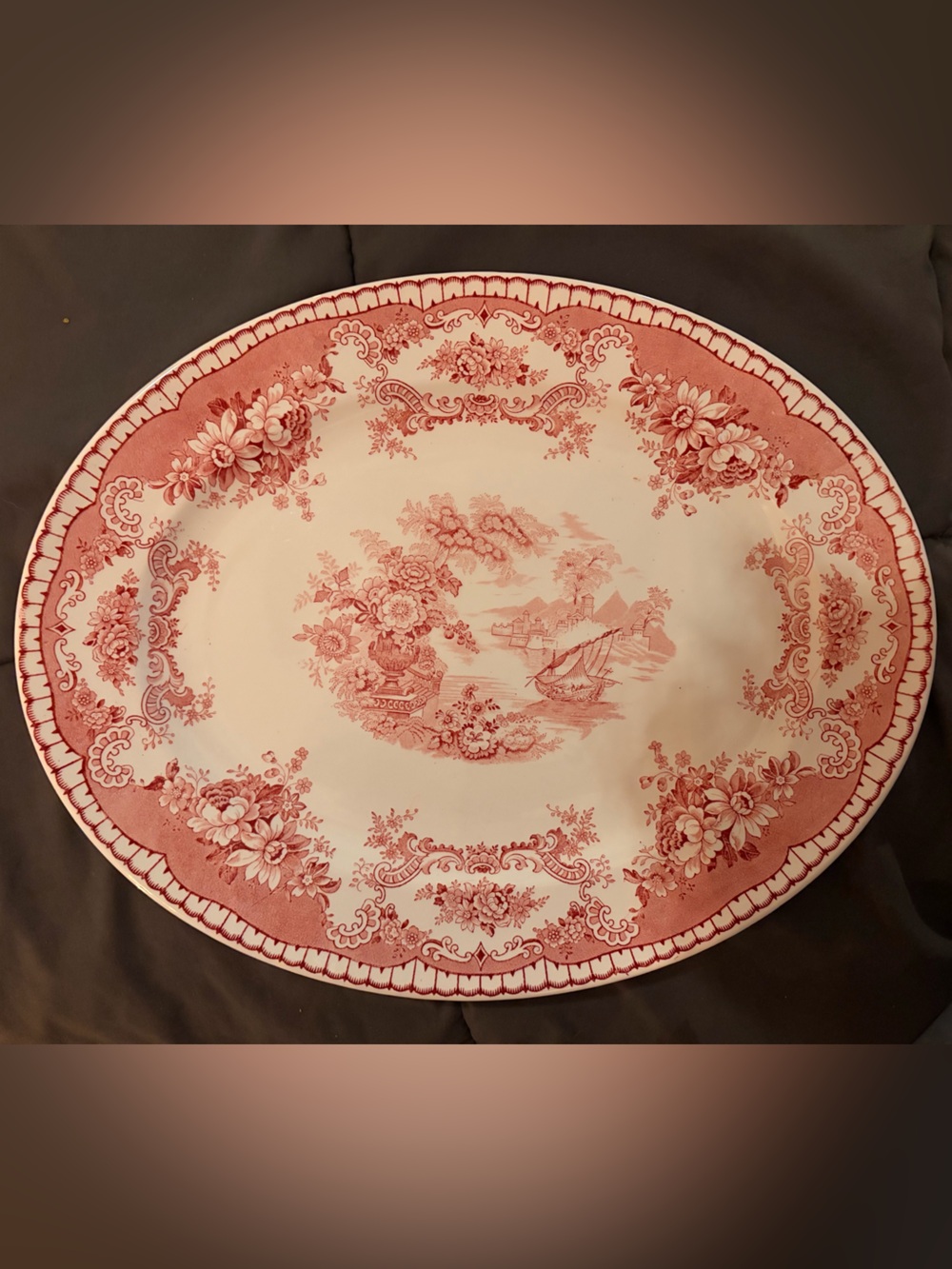 John Maddock & Sons BOMBAY Antique Floral Transferware Oval Serving Platter